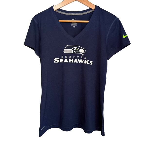 Nike Dri-Fit Seattle Seahawks V-Neck T-Shirt Women’s Medium Blue - Picture 2 of 7